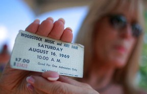 Janet Huey holds her original concert ticket as the 40th anniversary of the Woodstock music festival approaches August 14, 2009 in Bethel, New York. On August 15-17 in 1969 an estimated 400,000 music fans gathered on Max Yasgur's farm in Bethel, N.Y. for the celebrated music festival.  (Mario Tama/Getty Images)