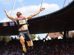 German athlete Rico Freimuth competes in the long jump event of the Men's decathlon at the European Athletics Championships at the Letzigrund stadium in Zurich on August 12, 2014.