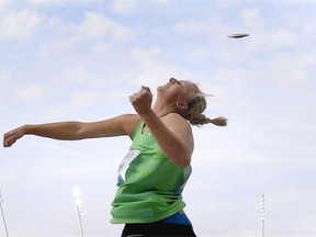 Germany’s Anna Rueh competes in the women’s discuss throw final at the Diamond League Athletics meeting Weltklasse on August 28, 2014 in Zurich.