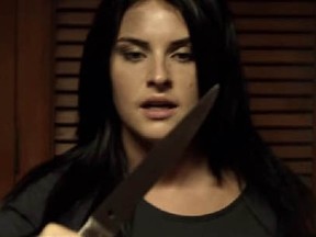 A horror movie always requires at least one knife. Here's Morgana O'Reilly in Housebound, a horror-comedy from New Zealand. It's one of the many offerings at the Fantasia Film Festival on Sunday, August 3, 2014.