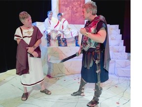 James Milvain, left, conveys the impression of a strong-willed man accustomed to rule in Julius Caesar’s title role, while James Fraser is a remarkably affable Mark Antony.