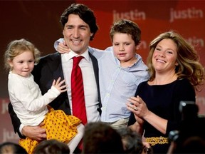 Justin Trudeau, his wife Sophie Gregoire and their children Ella-Grace and Xavier are in Montreal after a 'threatening' note was left inside Trudeau's Ottawa home.