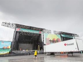 The two main stages for the 2014 Osheaga Music Festival during the final day of construction at Jean-Drapeau Park in Montreal on Thursday, July 31, 2014.