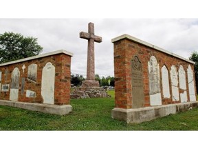 A memorial to the dead has been built from old tombstones at the St-Colomban Cemetery, in the town by the same name near St-Jérome.