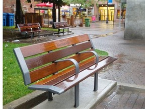 New park benches near the Beaudry metro station in Montreal make it impossible to lie down on because they have an arm rest protruding from their centre. And that's bad for the homeless.