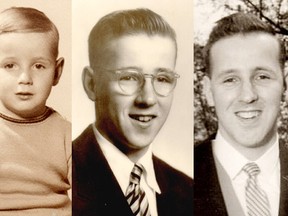 Left: Peter Parry, newly adopted, in Montreal’s Snowdon district in 1941 at age 4. Centre: Parry as a high-school student in Toronto. Right: Parry on his wedding day in 1959.