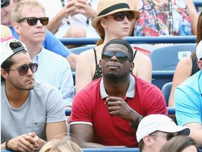 P.K. Subban of the Montreal Canadiens watches play between Novak Djokovic of Serbia and Jo-Wilfried Tsonga of France during Rogers Cup at Rexall Centre at York University on August 7, 2014 in Toronto, Canada.