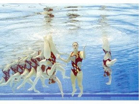 This picture taken with an underwater camera shows Great Britain’s team performing their free combination routine in the synchronised swimming event of the 32nd LEN European Swimming Championships on August 15, 2014 in Berlin.