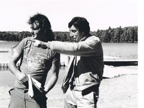 Tripper (Bill Murray) gets instructions from director Ivan Reitman on the set of Meatballs at Camp White Pine in Haliburton, Ontario, during summer of 1978. (Photo courtesy of McGill-Queen's University Press)