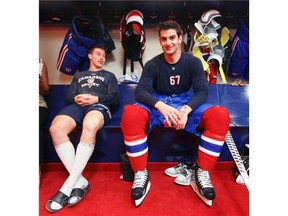 Canadiens’ Brendan Gallagher, left, and Max Pacioretty relax during preseason last year, a year in which Pacioretty led the team in scoring with 39 goals and 60 points.