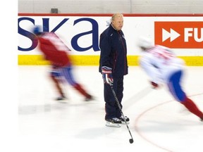 Canadiens head coach Michel Therrien begins the first on-ice practice at the team’s training camp on Friday in Brossard. THE CANADIAN PRESS/Ryan Remiorz