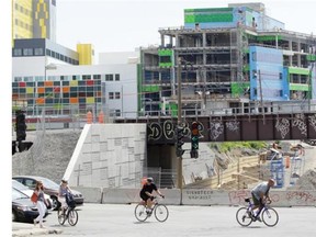 Construction at the MUHC superhospital project in Montreal, on Monday, June 23, 2014, with the de Maisonneuve and Décarie Blvd. underpass in the foreground.