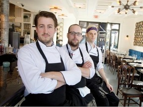From left, chef Brian Peters, chef de cuisine Robert Kaniak and Kyle Croutch chef patissier at Salmigondis, that has a definite haute-hipster feel.