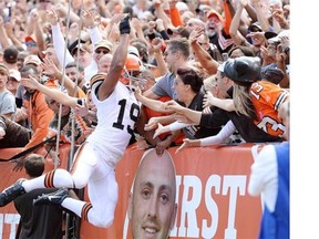 Miles Austin #19 of the Cleveland Browns celebrates his third quarter touchdown against the Baltimore Ravens at FirstEnergy Stadium on September 21, 2014 in Cleveland, Ohio.