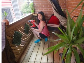 Jeanette Aguilar in the patio she built by herself.