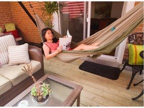 A hammock is but one of the features in Jeanette Aguilar's patio.