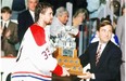 Montreal Canadiens’ goalie Patrick Roy accepts the Conn Smythe trophy as the most valuable player of the 1993 Stanley Cup playoffs from then new NHL commissioner Gary Bettman. A Canadian team hasn’t won the cup since.