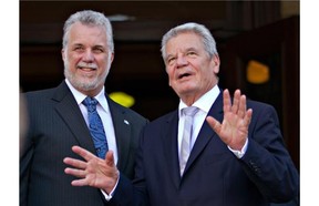 Quebec Premier Philippe Couillard, left meets German president Joachim Gauck Saturday, September 27, 2014 in Quebec City. THE CANADIAN PRESS/Clement Allard
