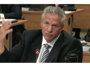 Construction magnate Tony Accurso is seen on an image taken off a television monitor at the Charbonneau inquiry looking into corruption in the Quebec construction industry Friday, September 5, 2014 in Montreal.