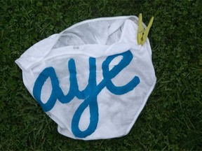 A pair of underpants that had been displayed on a washing line below Edinburgh Castle in support of the Yes vote, lie discarded on the ground on Sept. 19, 2014, after Scotland voted to remain part of the U.K.