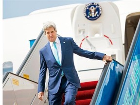 U.S. Secretary of State John Kerry arrives at Ankara International Airport, Turkey, Friday, Sept. 12, 2014. Kerry is in the region to speak with leaders about strategies to address the threat from ISIS. Secretary of State John Kerry said on Sept. 12 that the US would provide an additional $500 million in humanitarian aid to victims of the war in Syria, bringing total American assistance to $2.9 billion since the start of the conflict in 2011.