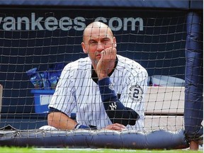 Derek Jeter of the New York Yankees looks on from the dugout during Wednesday's game at Yankee Stadium. Jeter's 20-year career - all of it with the Yankees - is winding down this week.