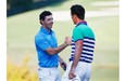 Rory McIlroy of Northern Ireland, left, and Billy Horschel of the United States shake hands on the 18th green during the third round of the Tour Championship at the East Lake Golf Club on Saturday in Atlanta.