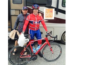 In June, former Canadiens forward Mathieu Darche and Pierre Allard, the Habs’ strength and conditioning coach, attended the Le Grand Défi Pierre Lavoie, a 1,000-kilometre fundraising cycling tour through Quebec. Darche. Photo courtesy of Mathieu Darche