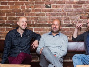 Dion (right) with co-owners Jeff Stinco (left) and Edward Zaki (middle). Photo by Ariel Tarr.