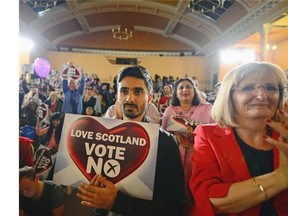 “No” supporters attending a rally last Wednesday where former British prime minister Gordon Brown, a Scot, spoke.