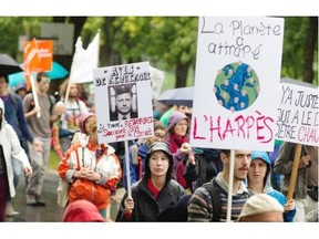 Thousands of people cram Lafontaine Park to take part in the People’s Climate March in Montreal on Sunday. Similar marches are being held around the world ahead of the the climate summit in New York City held by UN Secretary-General Ban Ki-moon.