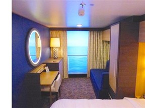 In the virtual stateroom aboard Royal Caribbean’s Quantum of the Seas, high-res cameras outside the ship deliver a real-time picture to a screen where the window is located. It gives the appearance of a balcony for an inside cabin.