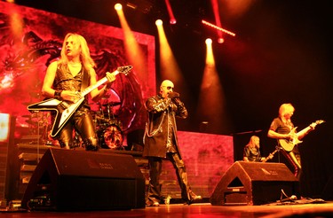Judas Priest guitarist Richie Faulkner, singer Rob Halford, bassist Ian Hill and guitarist Glenn Tipton in concert at the Bell Centre in Montreal Monday October 06, 2014.  (John Mahoney  / THE GAZETTE)