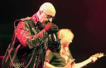 Judas Priest singer Rob Halford and guitarist Glenn Tipton in concert at the Bell Centre in Montreal Monday October 06, 2014.  (John Mahoney  / THE GAZETTE)