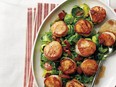 This quick dish matches Brussels sprouts with bacon, scallops and garlic.
