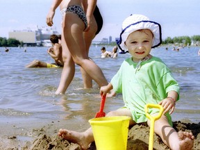 The scene at the family friendly beach at Parc Jean Drapeau.