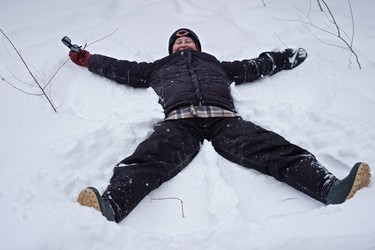 Never too old to make a snow angel, my wife made one to make her sisters jealous in Calgary, not sure if it will work?