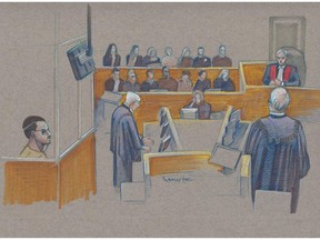 Sketch of Luka Rocco Magnotta at his first-degree murder trial in Montreal.