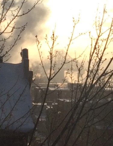 The Jacques-Cartier bridge, seen one very cold morning from my third-floor apt.