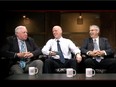 Canadiens beat writer Pat Hickey (left) joins sports editor/host Stu Cowan, columnist Jack Todd and blogger Mike Boone (not shown in photo) for taping of the HI/O Show on Oct. 29, 2014 for the Montreal Gazette's hockeyinsideout.com website.