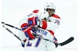 Canadiens’ P.K. Subban congratulates teammates Alex Galchenyuk on his second-period goal against the Ottawa Senators during pre-season NHL hockey action in Ottawa on Friday, Oct. 3, 2014.