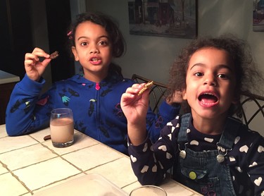 Leyla and Ivy love their cookes and chocolate milk!