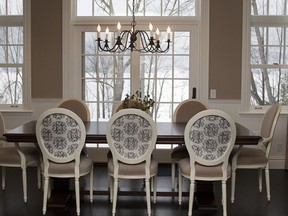 SHERBROOKE, QUE.: MARCH 11, 2014 -- The dining room of a six-bedroom home in North Hatley .The house was designed by Westmount architect Bruce Anderson, for Montrealers Ryan and Dominique Lynam. The four-season New England-style home on Lake Massawippi was built three years ago.