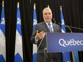 "It's a great honour for me today to give homage by renaming this piece of infrastructure so that his contribution to Quebec society remains engraved in the memory of current and future generations," Quebec Premier Philippe Couillard, seen here in a file photo, said on Monday about renaming Highway 85 in honour of Claude Béchard.