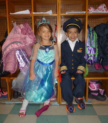 Matyas and Dorothée, my 5-year-old twin are happy to play dressup at daycare. Their big smiles says it all!