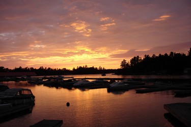 Sunset on a marina in Ontario.