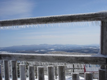 Icicles on fence on top of Mont Bromont.