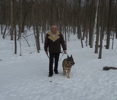 Going for a walk in Angell Woods with my dog, Lalou.