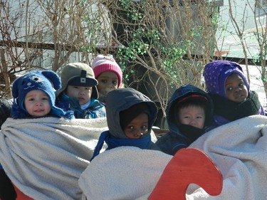 Bundling up at the daycare for a day of fun