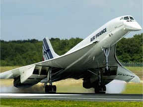 (FILES) - Picture taken 11 September 2001 of an Air France Concorde taking off in Chateauroux, central France. The Concorde crash outside Paris in 2000 was caused by a design fault on the supersonic aircraft and a titanium metal strip that fell off a Continental Airlines plane using the same runway minutes earlier, the French investigating magistrate said in an official report presented 14 December 2004.